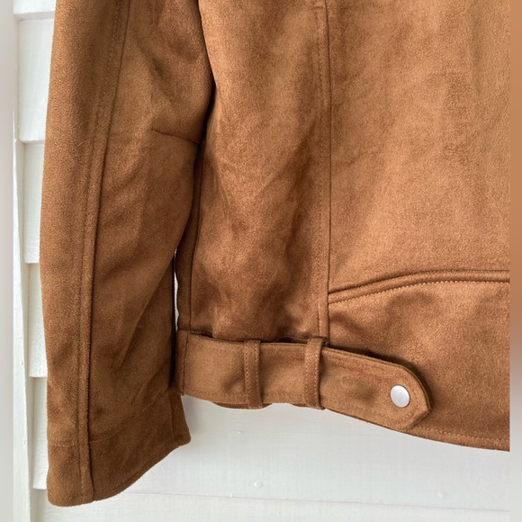 Anthropologie | Faux Suede Moto Jacket Brown Cropped Biker Size XXS - Picture 9 of 12